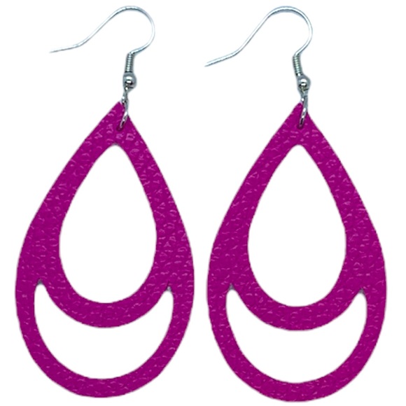 Faux Leather Teardrop Dangle Earrings - Picture 1 of 3